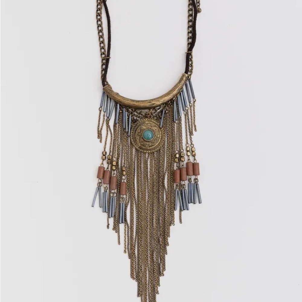 Antique Gold Turquoise Fringe Necklace – Handcrafted Boutique Jewelry from India